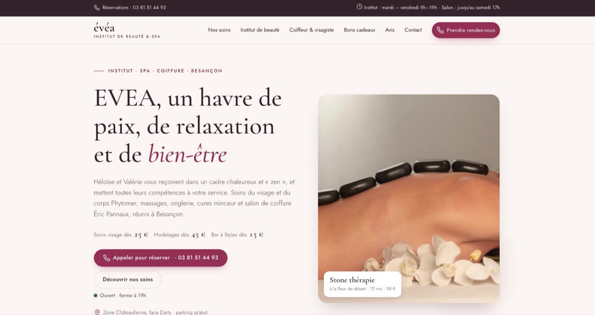 Nouveau site de l’institut de beauté Evea