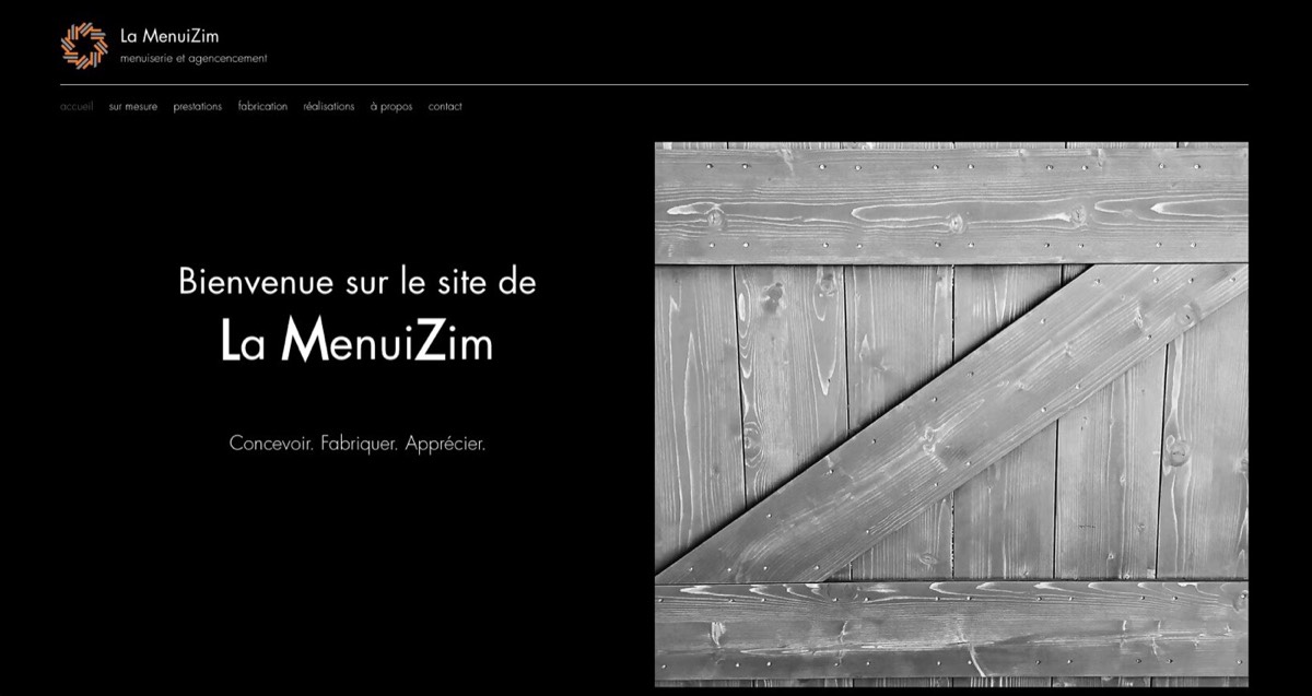 Ancien site de La MenuiZim : fond noir, mise en page datée, aucun appel à l’action.