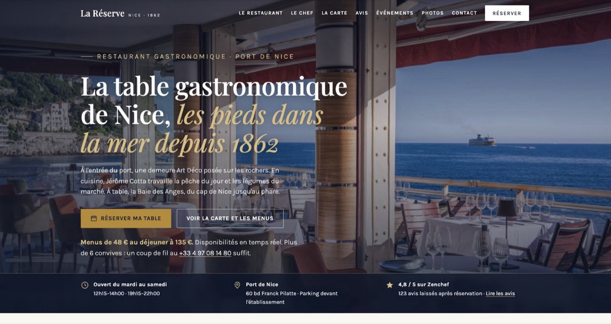Nouveau site du restaurant La Réserve de Nice
