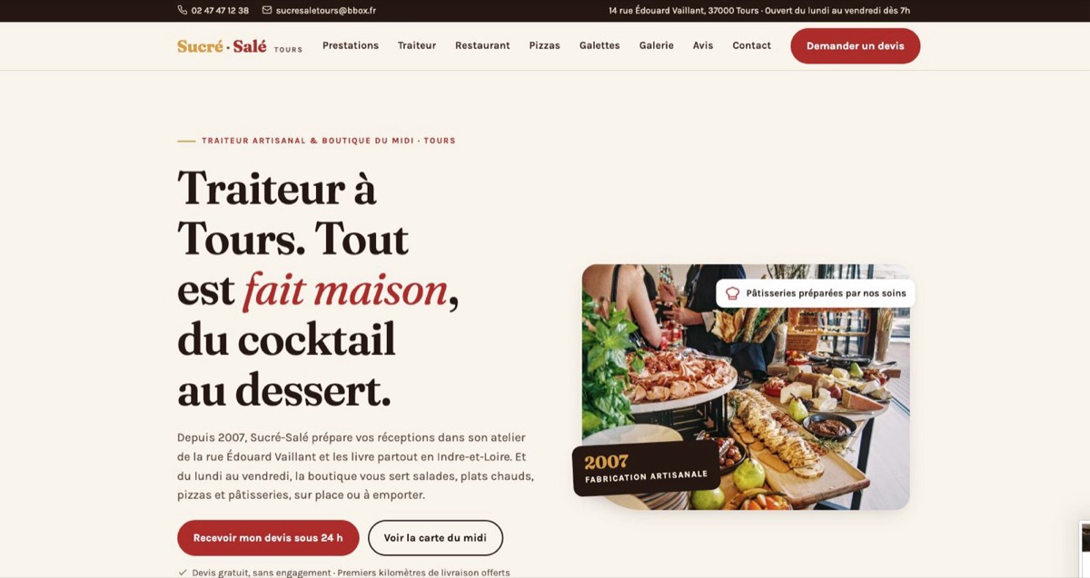 Nouveau site du traiteur Sucré Salé à Tours