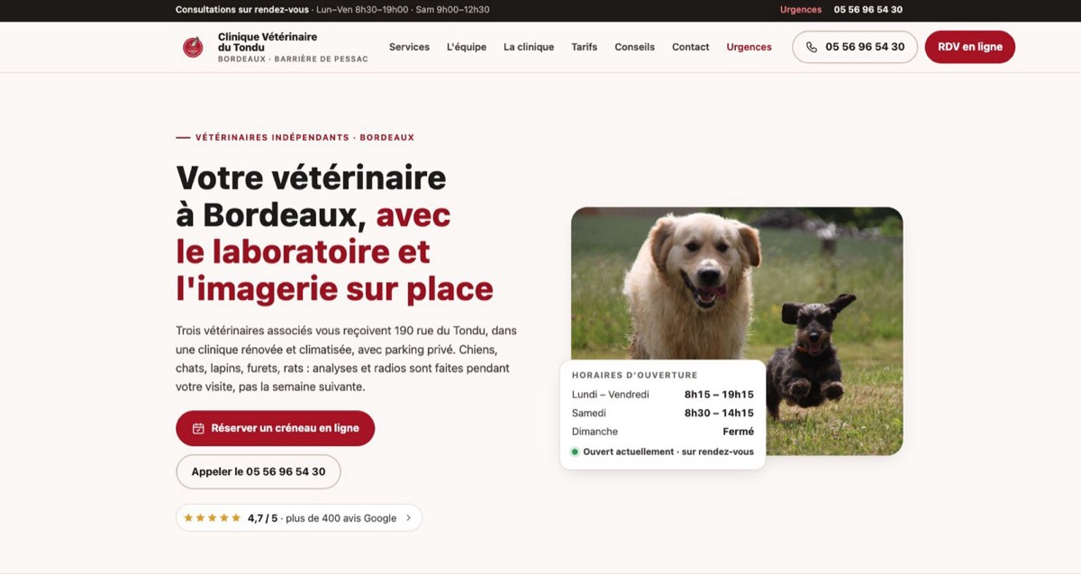 Nouveau site de la Clinique Vétérinaire du Tondu