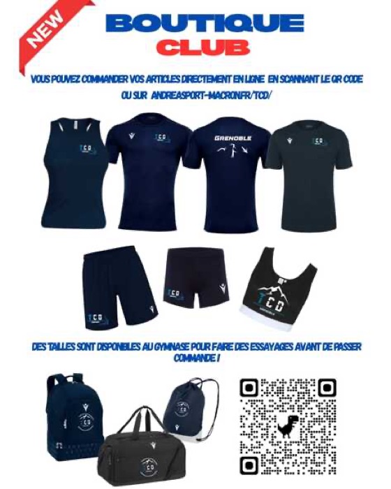 Tenues et articles aux couleurs du Trampoline Club du Dauphiné