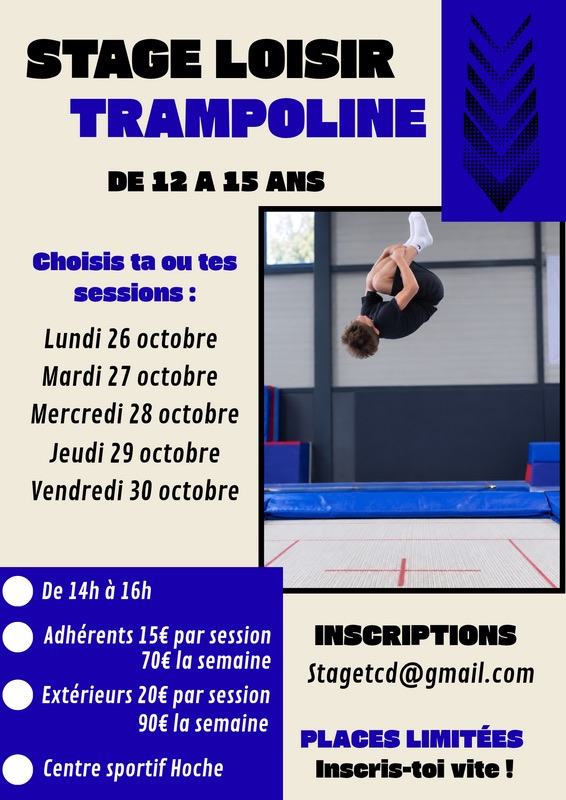 Affiche du stage loisir de trampoline organisé par le TCD pendant les vacances de la Toussaint 2026